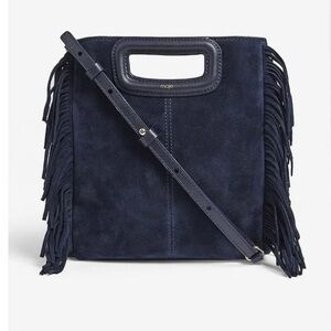 Maje M Bag with Fringe - Midnight Blue Suede Crossbody Bag